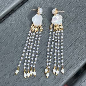 Anthropologie pearl chandelier dangle post earrings art deco mermaidcore coastal